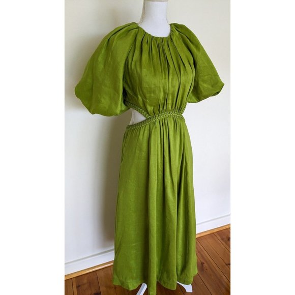 SOLD Aje Capucine Puff Sleeve Midi Dress Size 10 Verdant Green BNWT - Picture 3 of 15